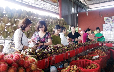 Trạm dừng chân Lê Hoàng (TX. Long Khánh) thu hút khách nhờ thế mạnh về đặc sản trái cây.