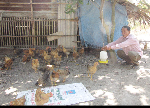 Một hộ nghèo xã Mã Đà (huyện Vĩnh Cửu) được Dự án hỗ trợ gà giống.