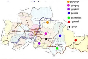 Bản đồ một số huyện của tỉnh Kampong Cham tách ra lập tỉnh mới. (Nguồn: thecambodiaherald.com)