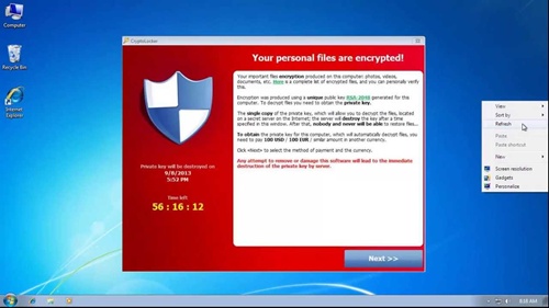 Loss of data on computers can be affected by Virus CryptoLocker.