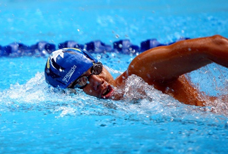 Winning form: Swimmer Vo Huynh Anh Khoa competes for his third title in the men's S9 50m breaststroke event at the Para Games in Myanmar.