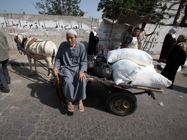  Người tị nạn Palestine nhận lương thực cứu trợ tại Gaza. (Nguồn: THX/TTXVN)