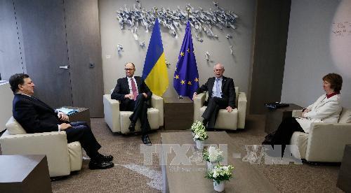 Chủ tịnh Hội đồng Liên minh Châu Âu (EU) Herman Van Rompuy trong cuộc họp bất thường về Ukraine. (Nguồn: AFP/TTXVN)