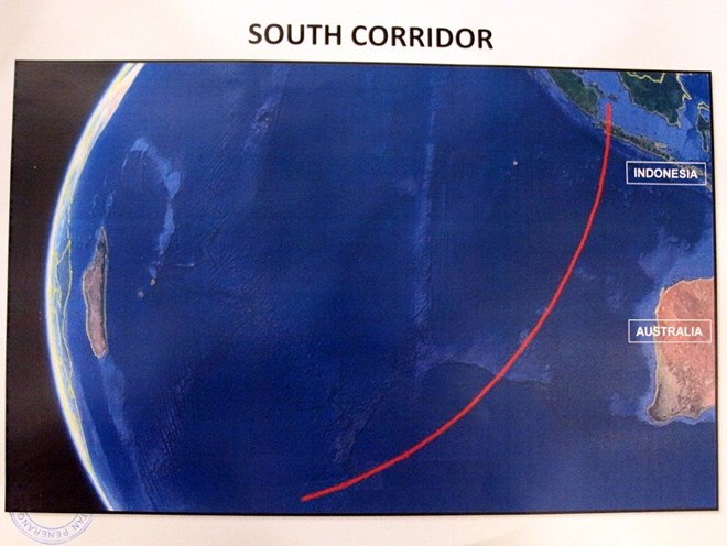 Các nhà điều tra cho rằng máy bay nhiều khả năng nằm ở hành lang phía nam dưới Ấn Độ Dương (Ảnh: Vietnam+)