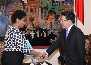 Deputy Prime Minister and Foreign Minister Pham Binh Minh receives UN Under Secretary-General and UN Women Executive Director Phumzile Mlambo-Ngcuka (Source: VNA) 