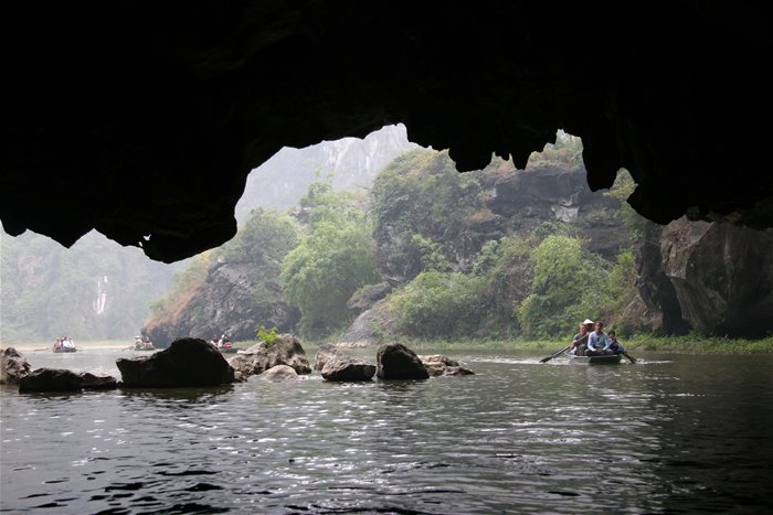 Tourists visit Ca Cave Tam Coc tourist area in Ninh Binh Province