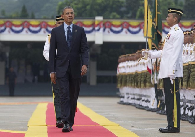 Lễ đón Tổng thống Mỹ Barack Obama tại quảng trường Quốc hội tại Kuala Lumpur (Nguồn: AFP)