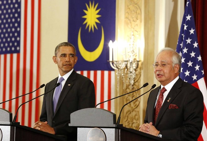 Thủ tướng Malaysia Najib Razak (trái) tuyên bố ông cùng Tổng thống Mỹ Barack Obama (Nguồn: Reuters)