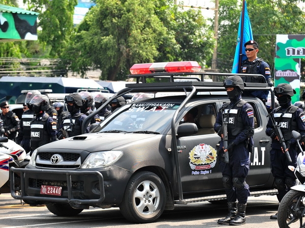 Cảnh sát đặc nhiệm Thái Lan tham gia diễn tập an ninh tại thủ đô Bangkok, Thái Lan ngày 25/4. (Nguồn: THX/TTXVN)