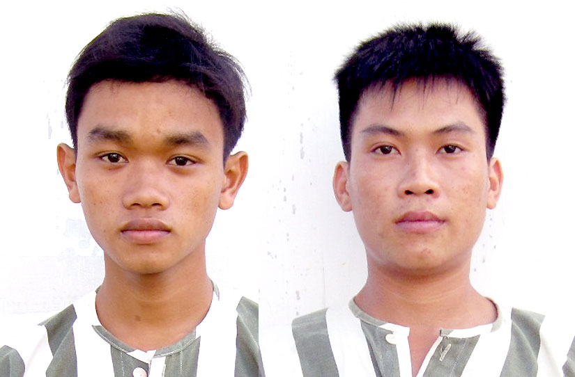 Hai đối tượng: Nguyễn Thanh Hiệp (trái), Trần Quốc Tấn và tang vật công an thu giữ.