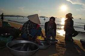 Going to beach market at dawn