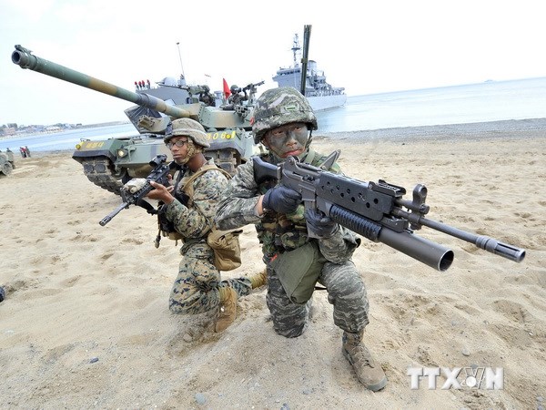Binh sỹ Hàn Quốc và Mỹ trong một cuộc tập trận hồi năm 2013. (Nguồn: AFP/TTXVN)