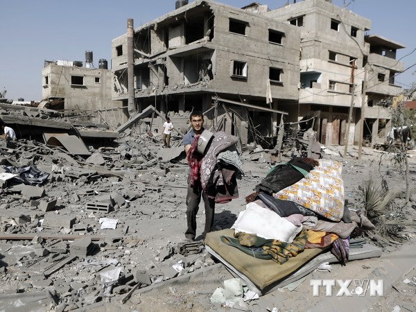 Quang cảnh đổ nát sau các cuộc tấn công của Israel vào khu vực Jabalia, phía Bắc Dải Gaza. (Nguồn: AFP/TTXVN)