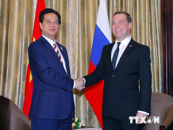 Thủ tướng Nguyễn Tấn Dũng gặp Thủ tướng Liên bang Nga Dimitry Medvedev. (Nguồn: TTXVN)