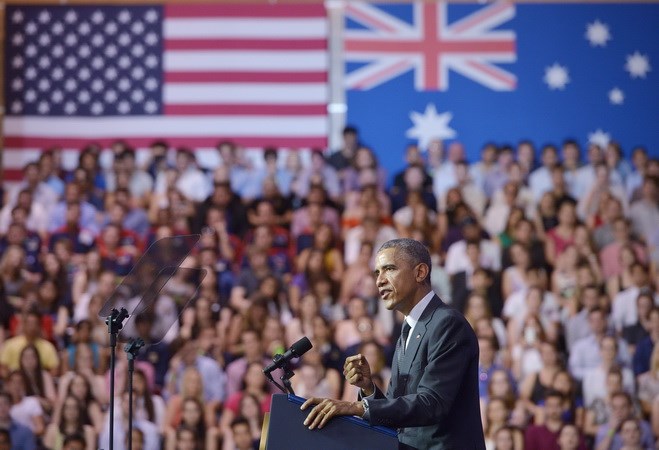 Tổng thống Mỹ phát biểu tại Đại học Queensland (Ảnh: AFP/TTXVN)