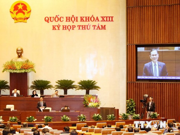 Bộ trưởng Bộ Nội vụ Nguyễn Thái Bình trả lời chất vấn của đại biểu Quốc hội. (Ảnh: TTXVN)
