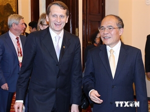 National Assembly Chairman Nguyen Sinh Hung (right); Russian State Duma Chairman Sergey Evgenievich Naryshkin