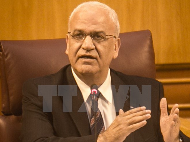 Trưởng đoàn đàm phán Palestine Saeb Erekat. (Nguồn: AFP/TTXVN)
