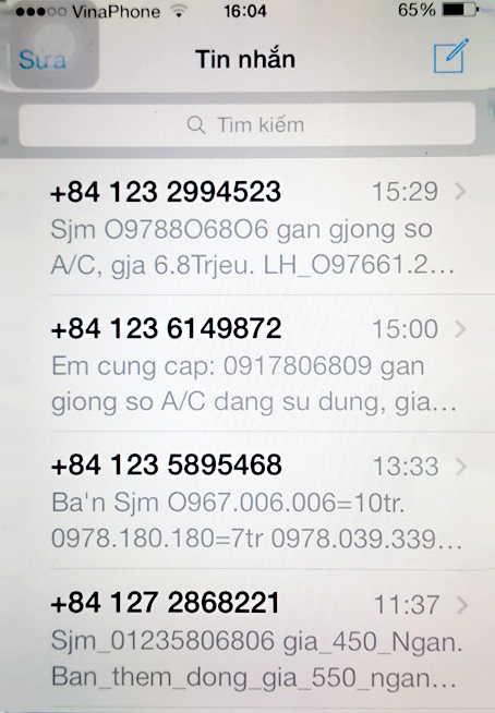 Những nội dung tin nhắn rác được gửi phổ biến tới các thuê bao điện thoại di động.  Ảnh: N.LIÊN