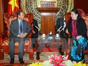 NA Vice Chairwoman Tong Thi Phong received Lao Justice Minister.