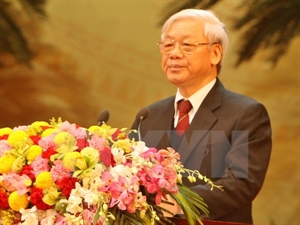 Party General Secretary Nguyen Phu Trong speaks at the meeting