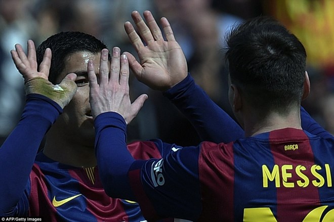 Suarez và Messi mang chiến thắng vê cho Barcelona. (Nguồn: AFP/Getty Images)