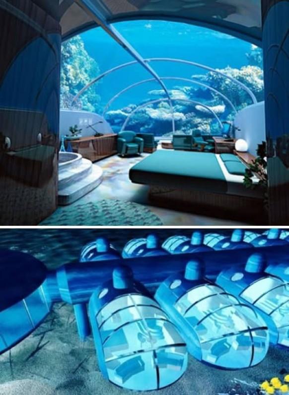 Take Me Here, Under Water Hotel, Fiji.This is the Nautilus Undersea Suite at The Poseidon Resort, Fiji . It’s located 40 ft under the water