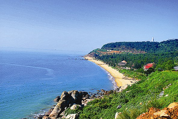 A white sand beach is viewed from Son Tra Mountain.