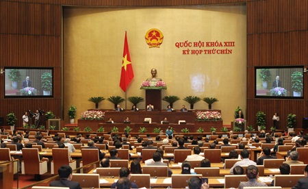 UN Secretary-General Ban Ki-moon speaks at the ongoing ninth session of the 13th NA in Ha Noi on May 23.