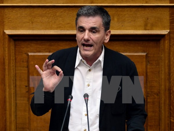 Bộ trưởng Tài chính Hy Lạp Euclid Tsakalotos phát biểu trước Quốc hội. (Nguồn: AFP/TTXVN)