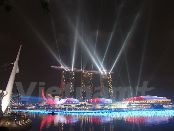 Vịnh Marina, nơi diễn ra Lễ kỷ niệm 50 năm Ngày Độc lập của Singapore vào 9/8. (Ảnh: Lê Hải/TVietnam+)