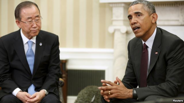 Tổng Thư ký Liên hợp quốc Ban Ki-moon và Tổng thống Mỹ Barack Obama tại Nhà Trắng ngày 4/8. (Nguồn: Reuters)