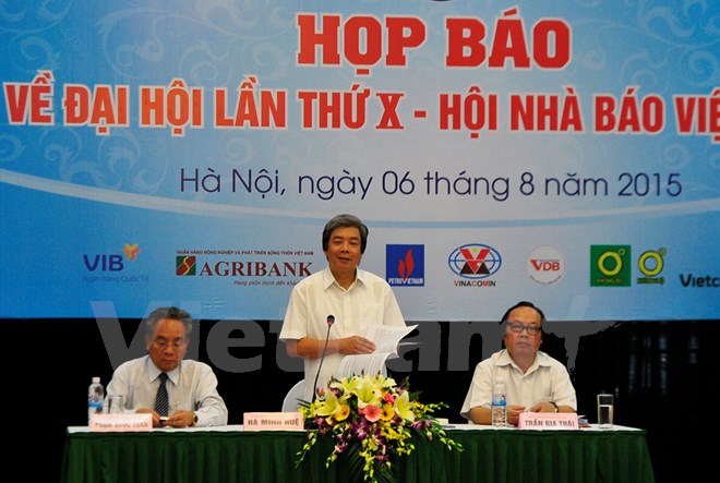 Đại hội lần thứ X Hội Nhà báo Việt Nam (nhiệm kỳ 2015-2020) diễn ra tại Hà Nội trong 3 ngày (từ 7-9/8). (Ảnh: Vietnam+)