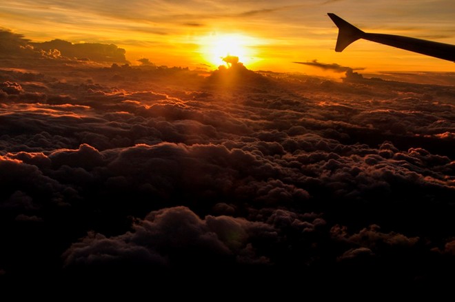 Sunrise view from plane window