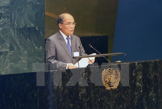 NA Chairman Nguyen Sinh Hung delivered a speech at the opening session of the 4th World Conference of Speakers of Parliament.