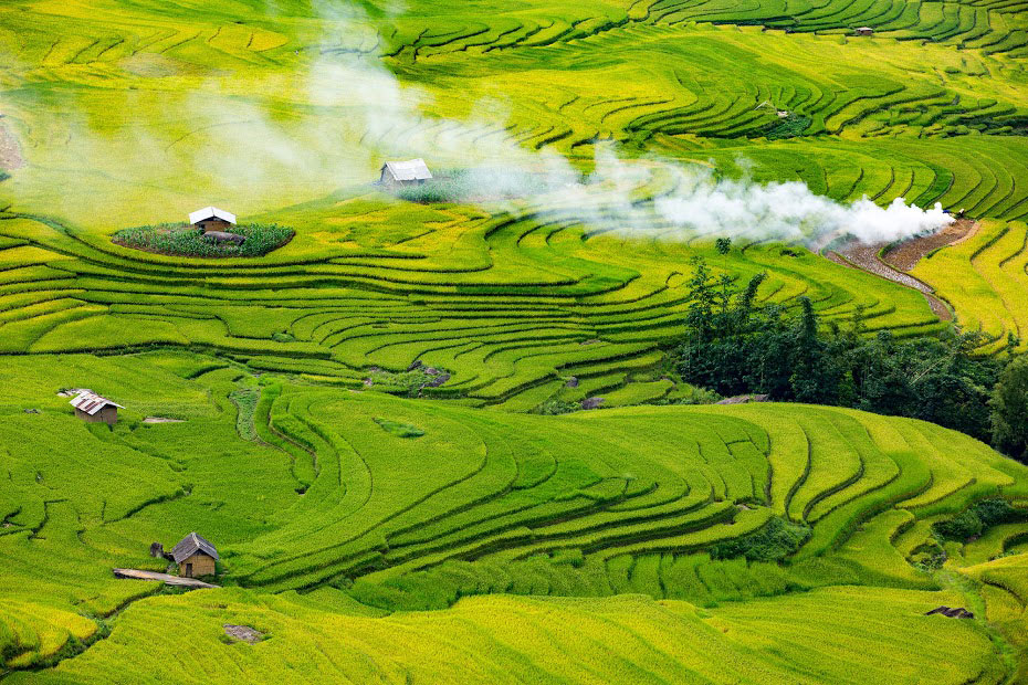 Cloud covered houses of Ha Nhi ethnic minority people and happy smiles of local people in bumper crops