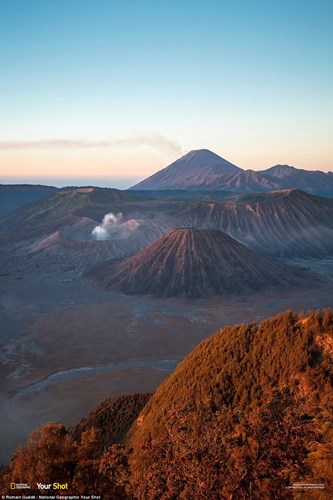  Bathed in a beautiful light before sunrise, Mount Bromo in Indonesia  