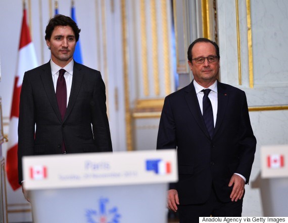 Thủ tướng Canada Justin Trudeau (trái) và Tổng thống Pháp Francois Hollande. (Nguồn: Getty Images)