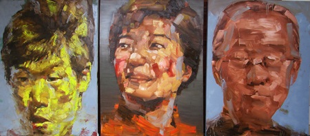 The awarding-painting by Nguyen Cong Hoai features three prominent people of Korea, Oil on canvas 450mm x 200mm.