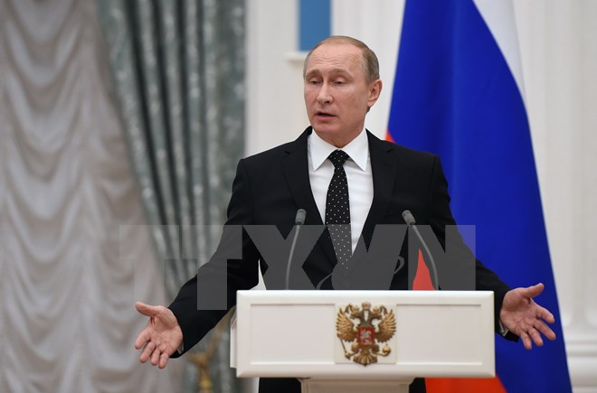 Tổng thống Nga Vladimir Putin phát biểu tại một cuộc họp báo ở thủ đô Moskva ngày 26/11. (Ảnh: AFP/TTXVN)