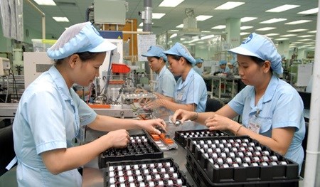 Employees in the Japanese Mabuchi Motor make electricty parts in Bien Hoa 2 Industrial Zone, Dong Nai province.