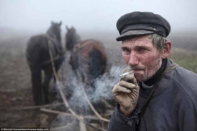 Faces, People, Encounters - Winner - Photographer Mitchell Kanashkevich (Australia) documented the moment a Hungarian-Romanian man took a break from ploughing a field in Maramures, Romania.