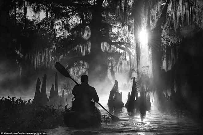 Overall winner - Travel Photographer of the Year 2015 - This image by Marsel van Oosten from the Netherlands took the first place at the competition this year. It was captured in Louisiana and showed a man kayaking amongst the Giant Cypress trees on a misty morning on one of the countless bayous of the Atchafalaya basin, the largest US wetland.