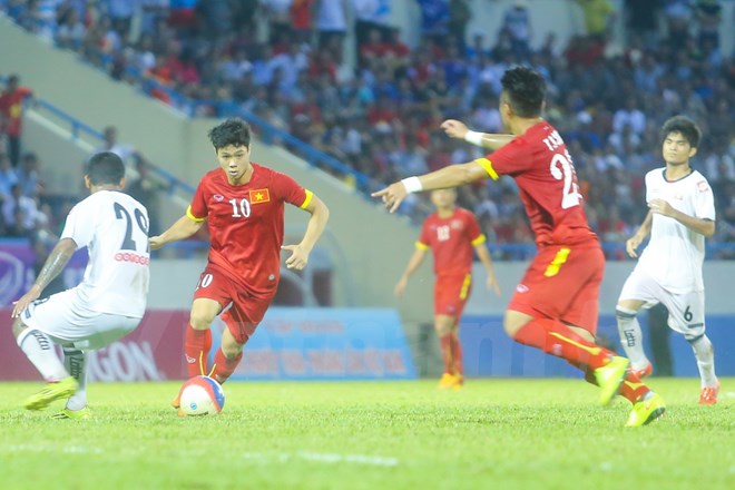 Công Phượng trong màu áo U23 Việt Nam ở trận giao hữu với U23 Myanmar hồi tháng Năm. (Ảnh: Minh Chiến/Vietnam+)