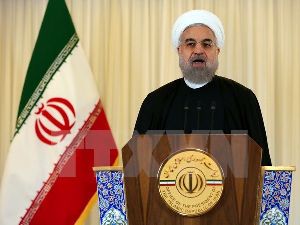  Tổng thống Iran Hassan Rouhani phát biểu tại một cuộc họp báo ở Tehran. (Nguồn: AFP/TTXVN)