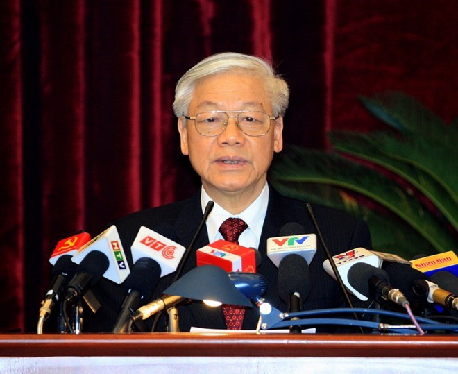 Party General Secretary Nguyen Phu Trong speaks at the closing ceremony 