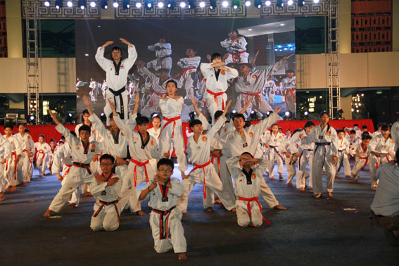 Màn đồng diễn của các võ sinh đang tham gia hoạt động tại nhà thiếu nhỉ tỉnh, học sinh các trường học
