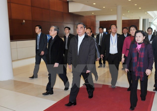 Members of the sub-committee for organising the 12th national congress carry out inspection at the National Convention Centre.