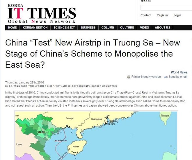 Báo Hàn Quốc đăng bài "tố" mưu đồ độc chiếm Biển Đông của Trung Quốc