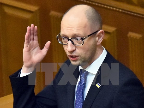  Thủ tướng Ukraine Arseniy Yatsenyuk phát biểu tại một cuộc họp ở thủ đô Kiev. (Nguồn: AFP/TTXVN)